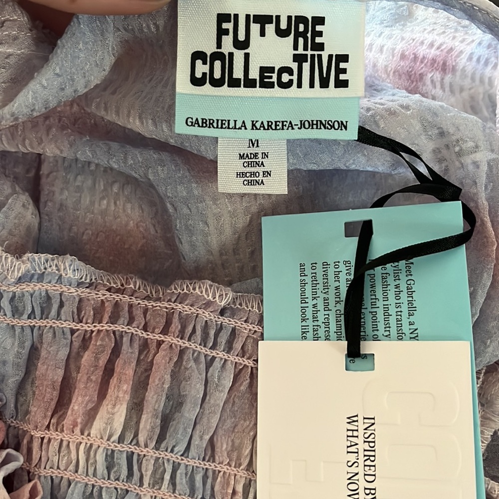 NWT Future Collective Watercolor Long Sleeve Smocked Bodice Top - Picture 7 of 12